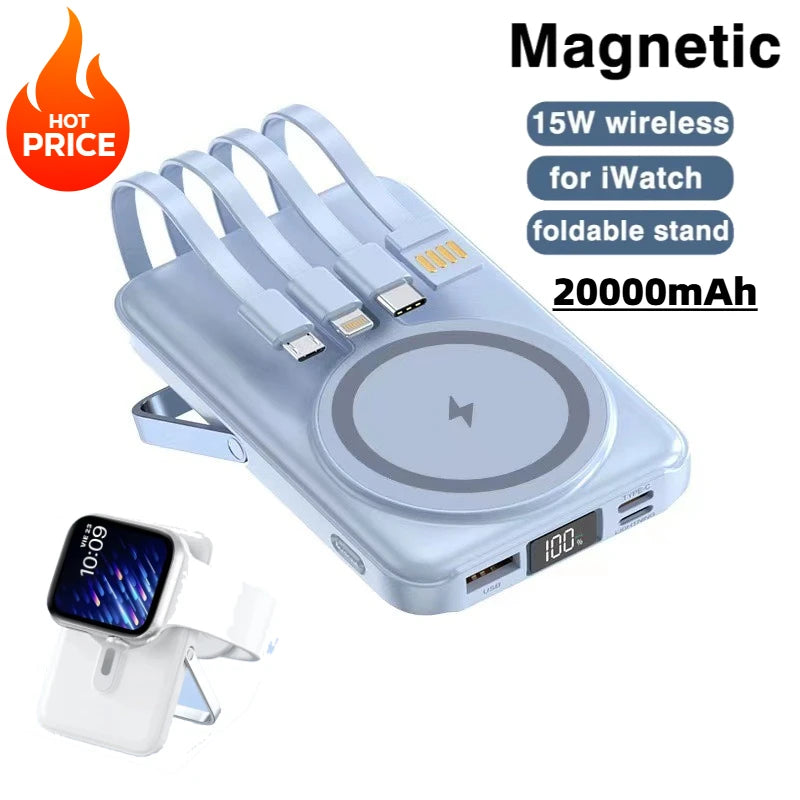 For Apple Watch Wireless Charger 10000mAh Magnetic Power Bank With Stand PD20W Portable External Spare Battery For iWatch iPhone
